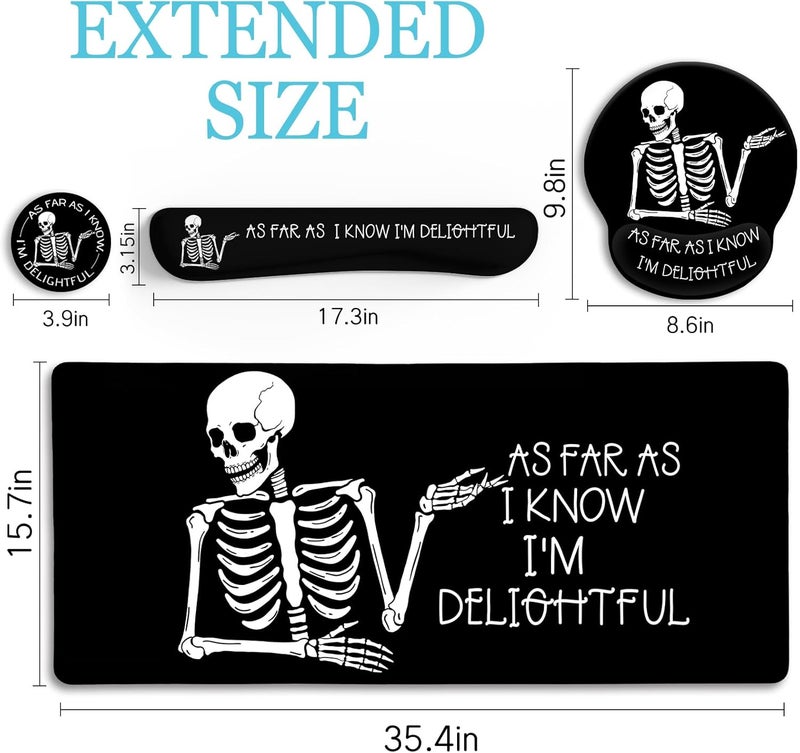 LIMKRIAN Ergonomic Mouse Pad with Wrist Rest Desk Mat Set, Skeleton Gaming Mouse Pads, Keyboard Mat Wrist Rest Cup Coaster, Funny Office Desk Accessories - Image 3